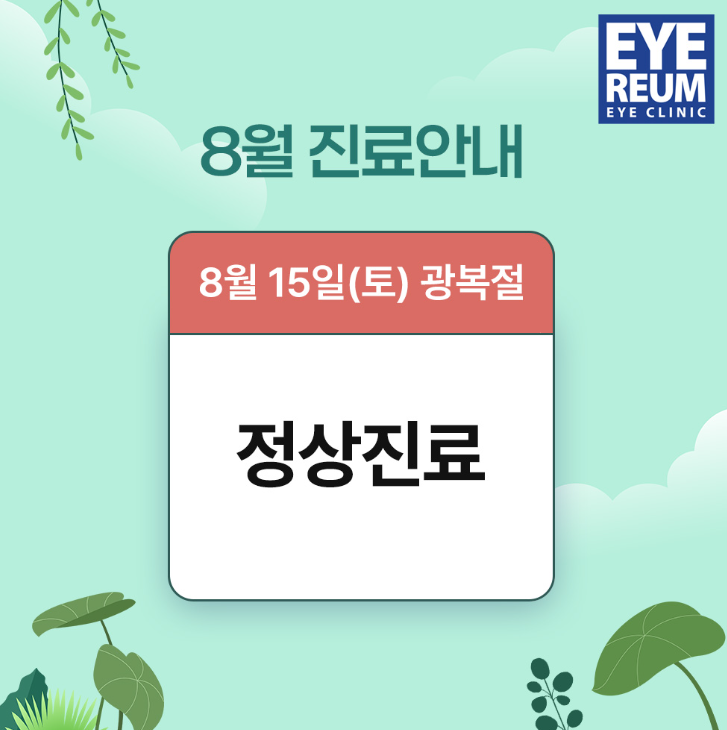 8.15(토) 광복절 정상진료｜검사부터 수술까지 하루에, 원데이 시력교정술 준비하기 사진 2