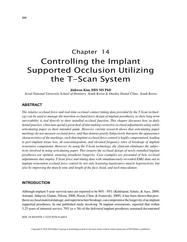 김진환 대표원장님 IGI Global 14chapter 집필!