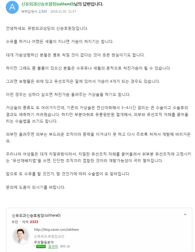 가슴성형을 했는데, 임신출산모유수유를 하고 나면 처진가슴이 되지 않나요?