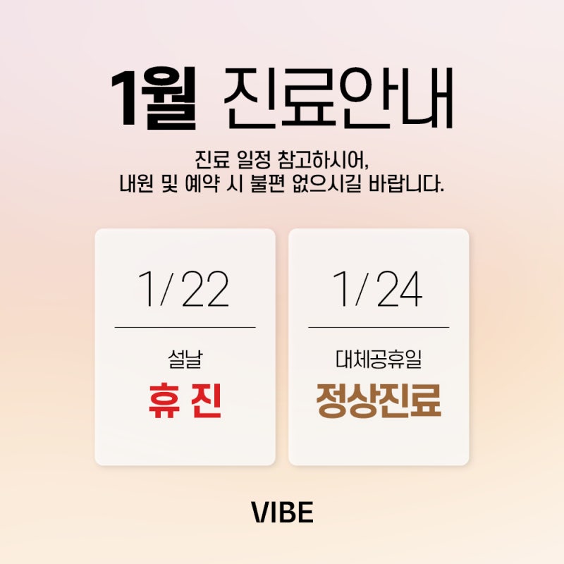 신논현역코성형 잘하는 바이브성형외과 1월 진료안내