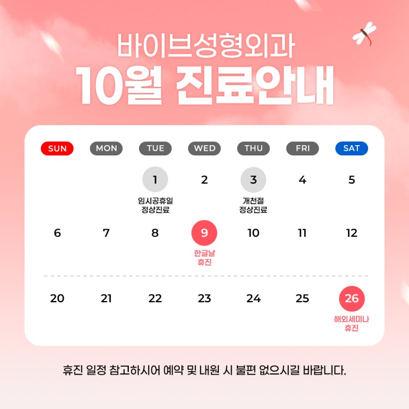 VIBE 整形外科 10 月門診時間公告